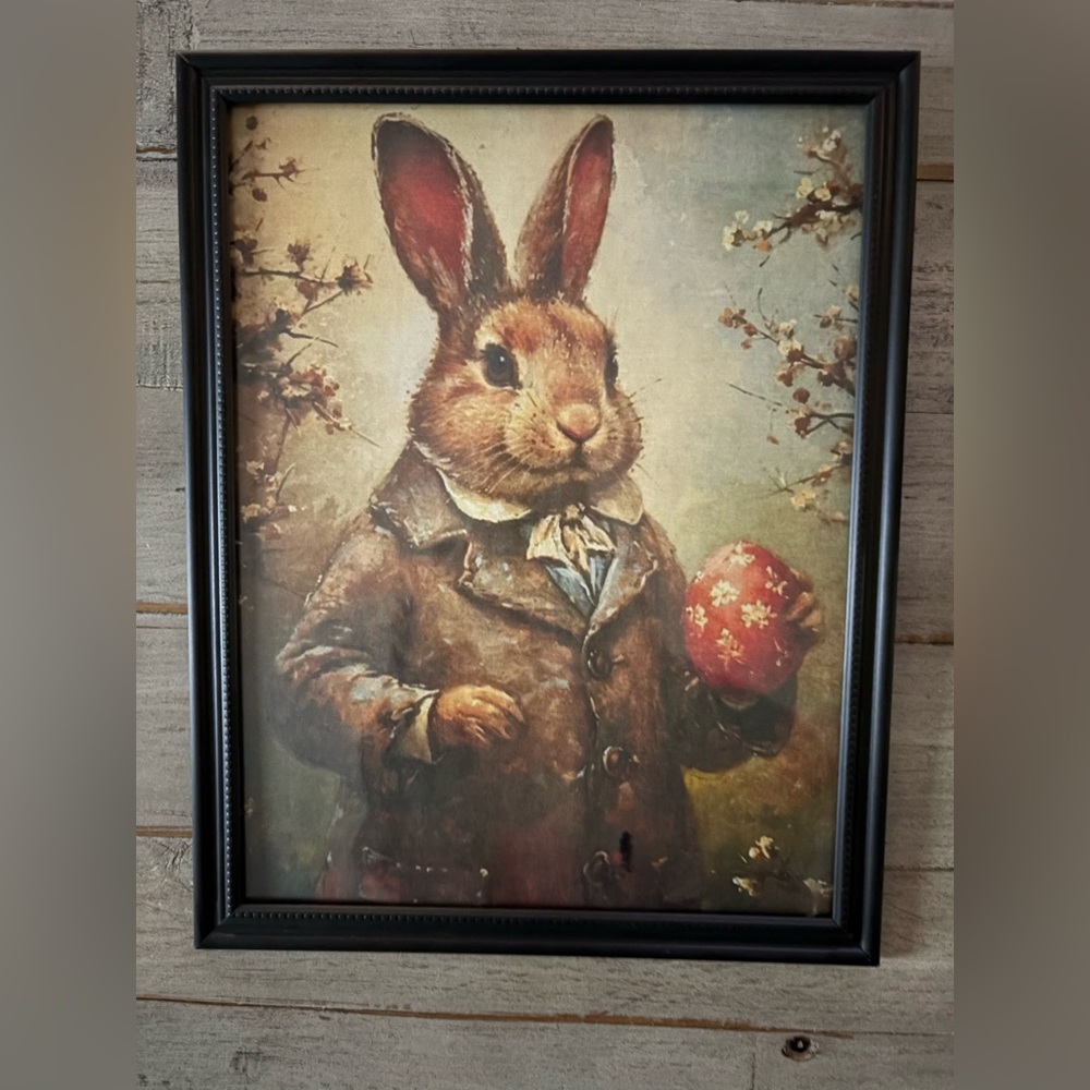 Vintage Rabbit Easter Framed 8x10 Art Decor
